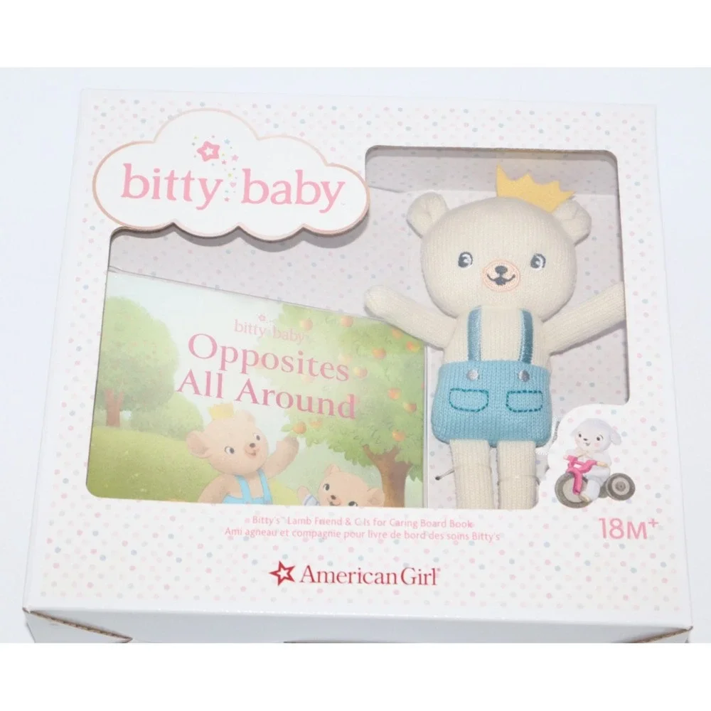American Girl BITTY BABY Plush Bear & Opposites All Around Board Book NEW READ!